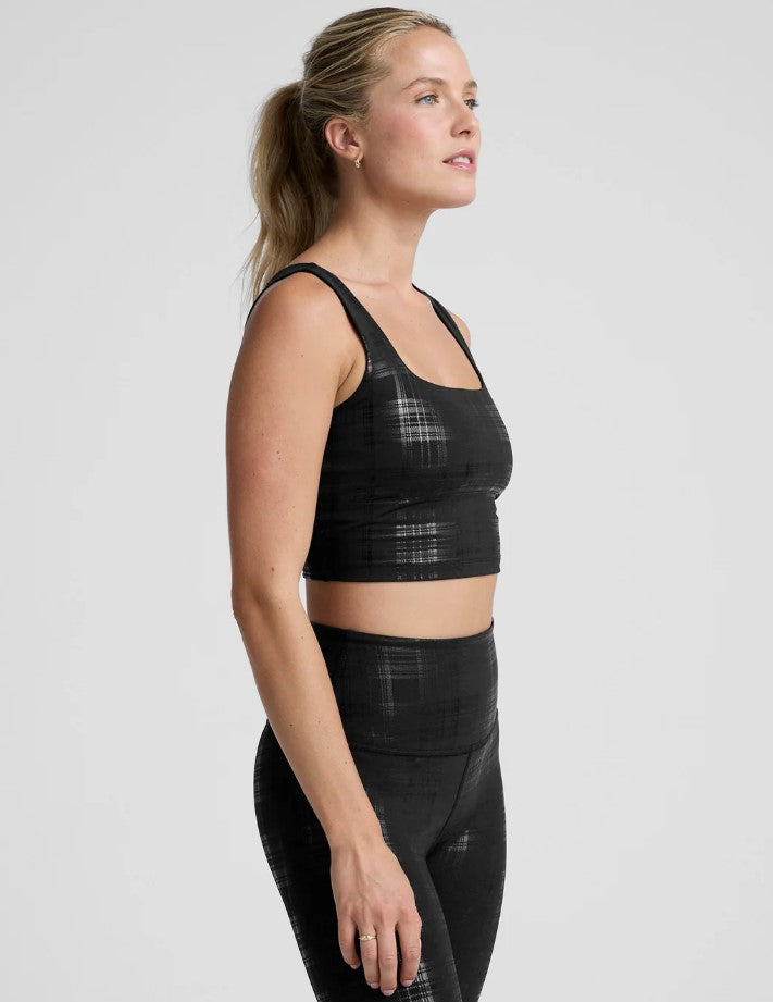 Beyond The Studio High Crop Tank - Plaid Foil Black