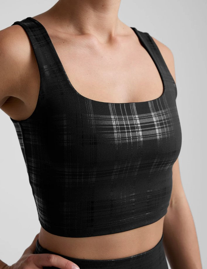 Beyond The Studio High Crop Tank - Plaid Foil Black