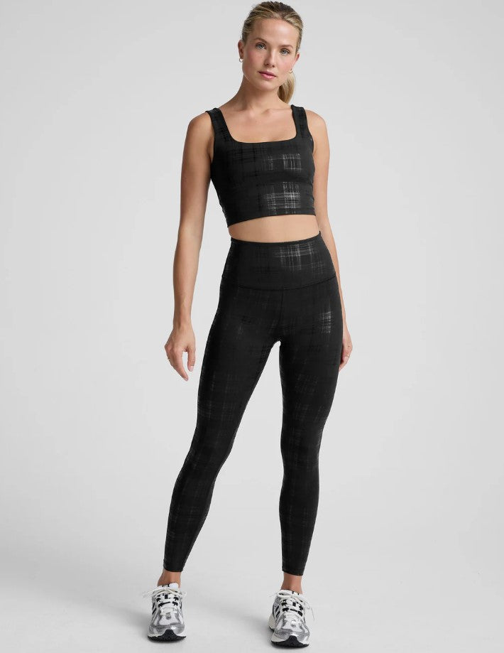 Beyond The Studio High Crop Tank - Plaid Foil Black