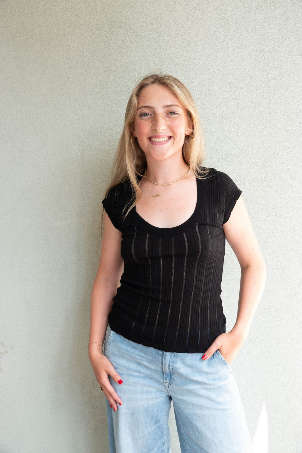 Pointelle Skyen Tee - Black - Jaffi's