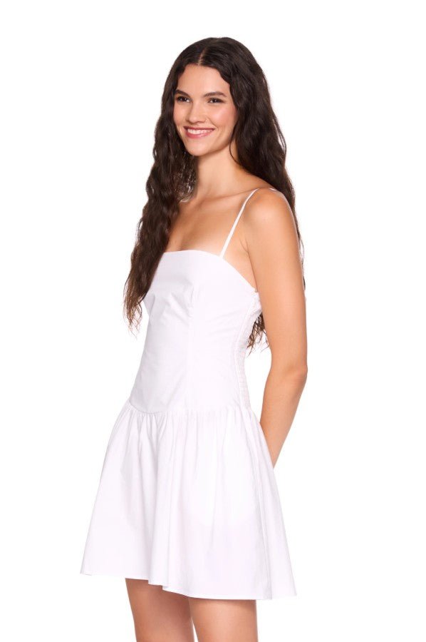 Poplin String Smocking Dress - White - Jaffi's