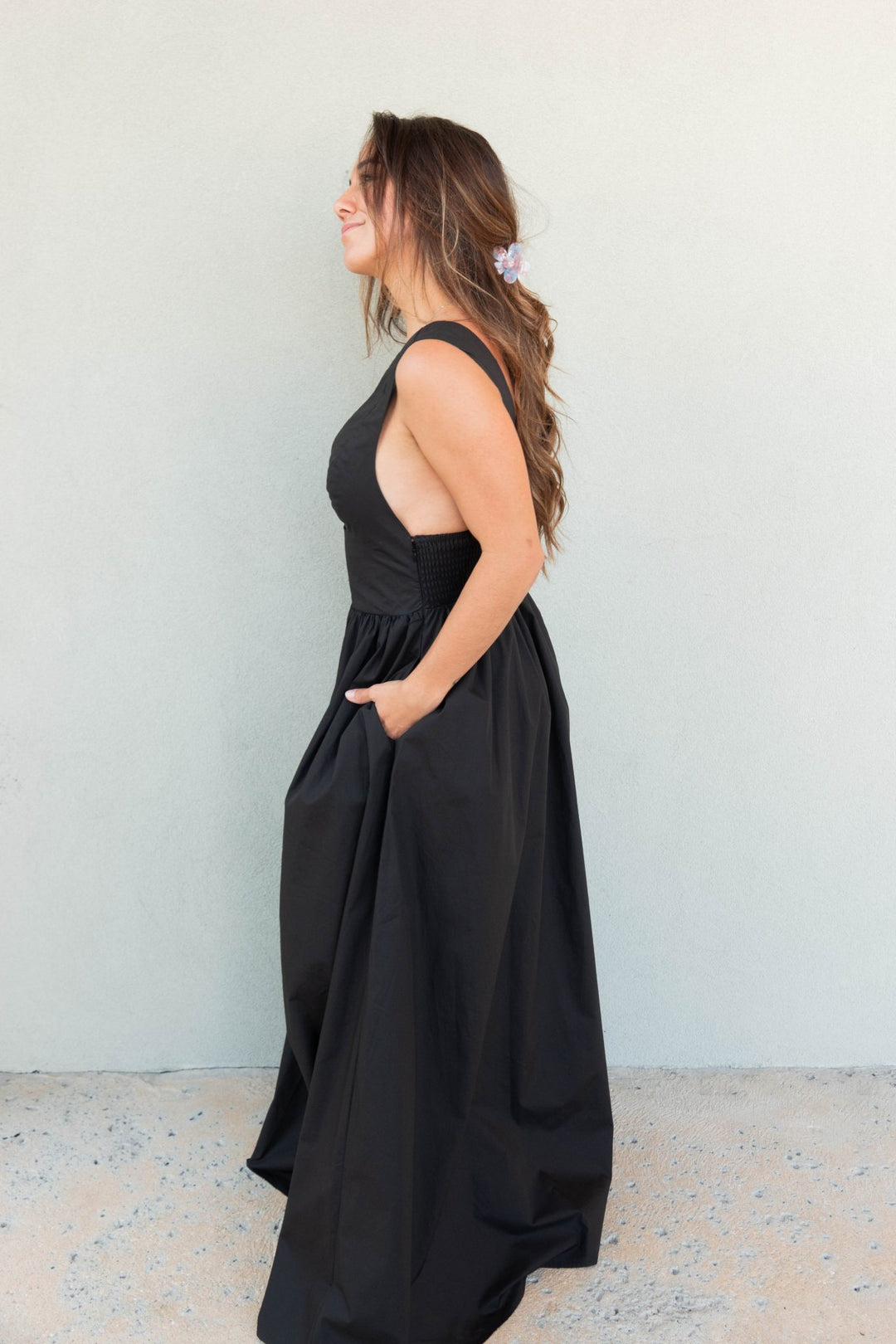 poplin tank maxi dress m / Black
