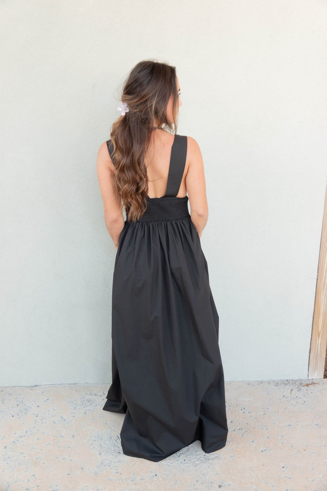 poplin tank maxi dress m / Black