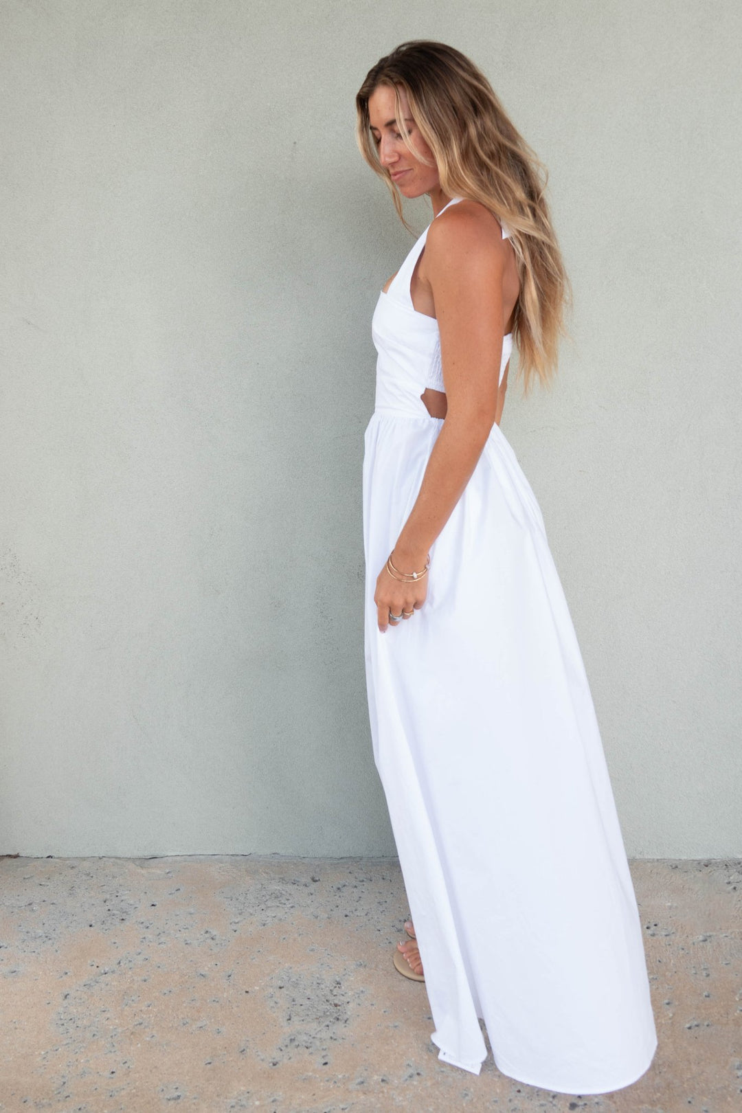 Poplin Tie Halter Maxi Dress - Sugar - Jaffi's