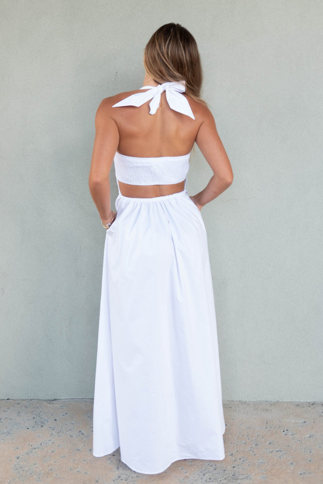 Poplin Tie Halter Maxi Dress - Sugar - Jaffi's