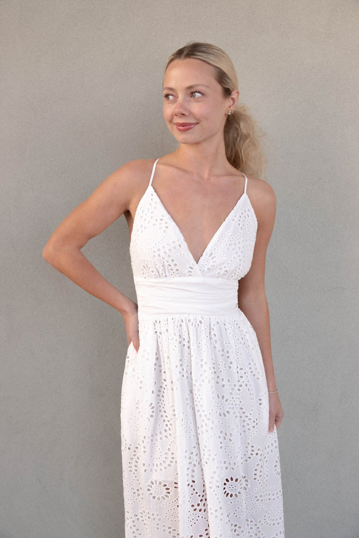 Poppy Eyelet Maxi Dress - Bone - Jaffi's