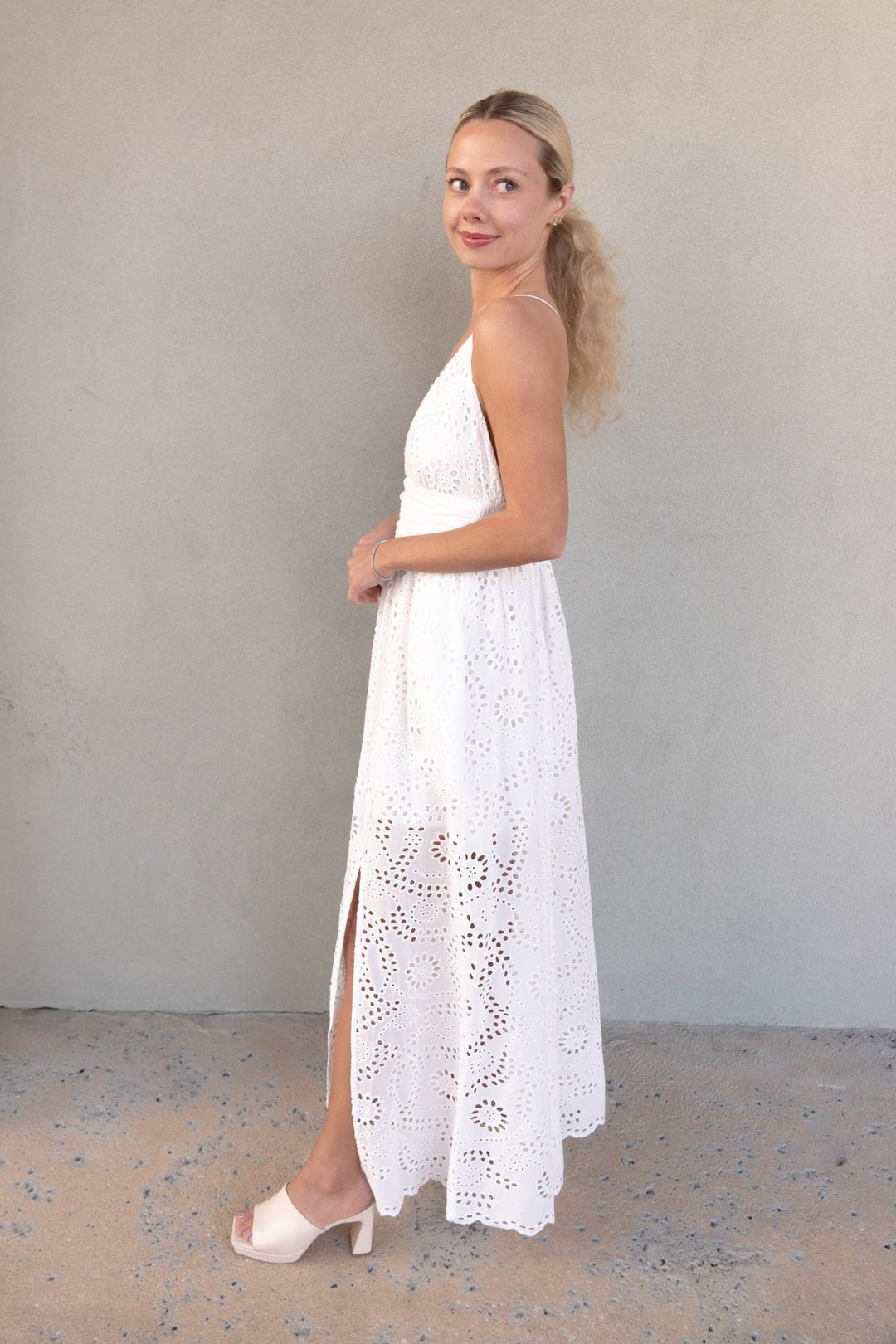 Poppy Eyelet Maxi Dress - Bone - Jaffi's
