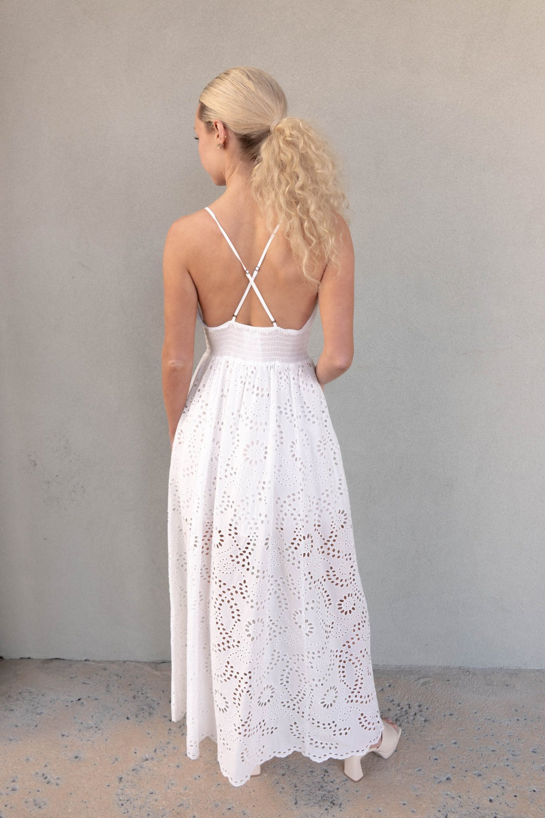 Poppy Eyelet Maxi Dress - Bone - Jaffi's