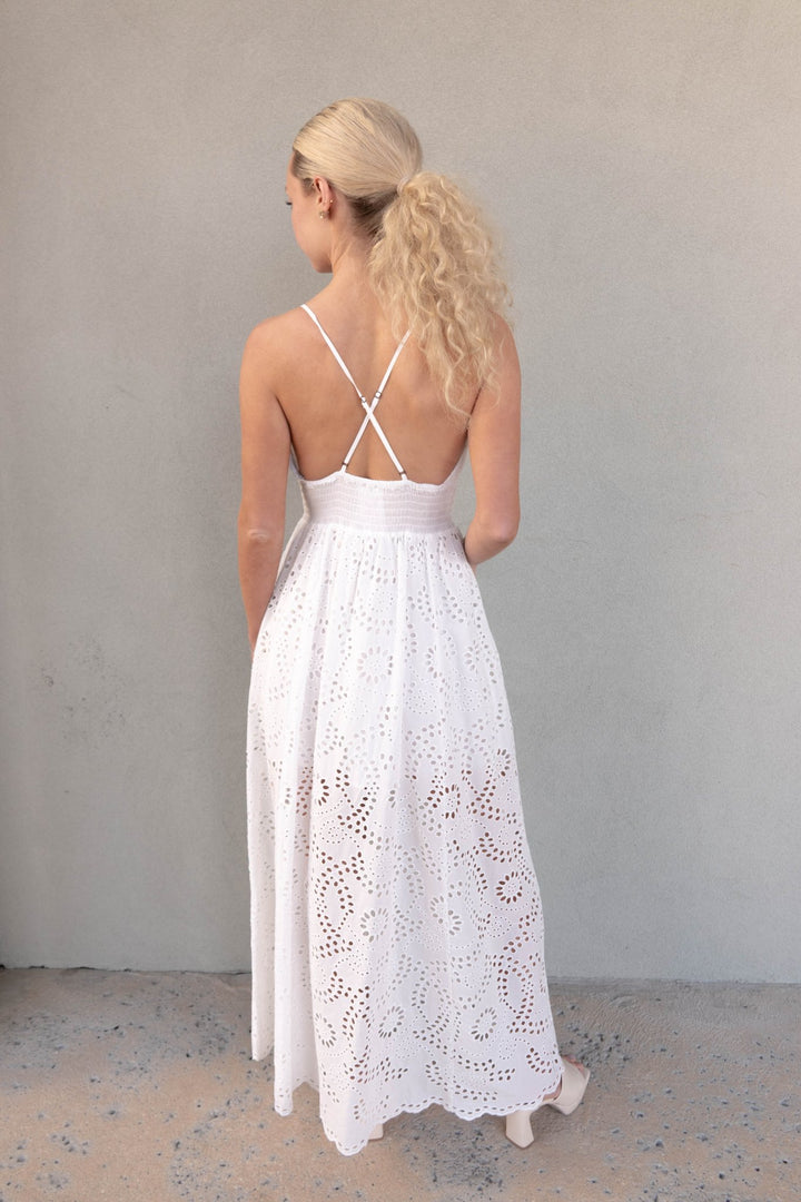 Poppy Eyelet Maxi Dress - Bone - Jaffi's