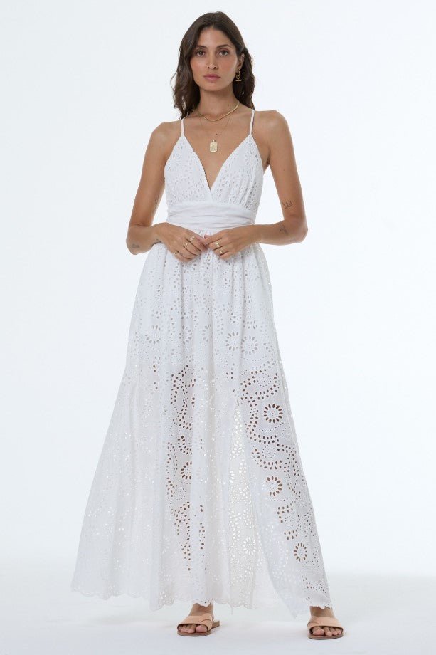 Poppy Eyelet Maxi Dress - Bone - Jaffi's