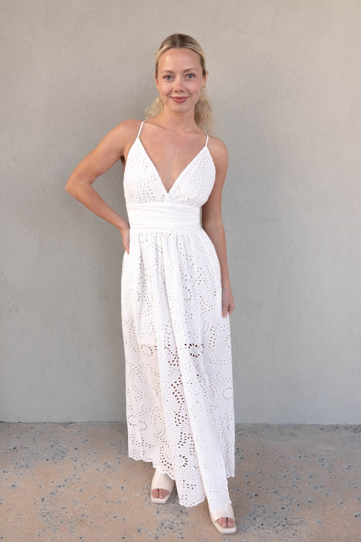 Poppy Eyelet Maxi Dress - Bone - Jaffi's