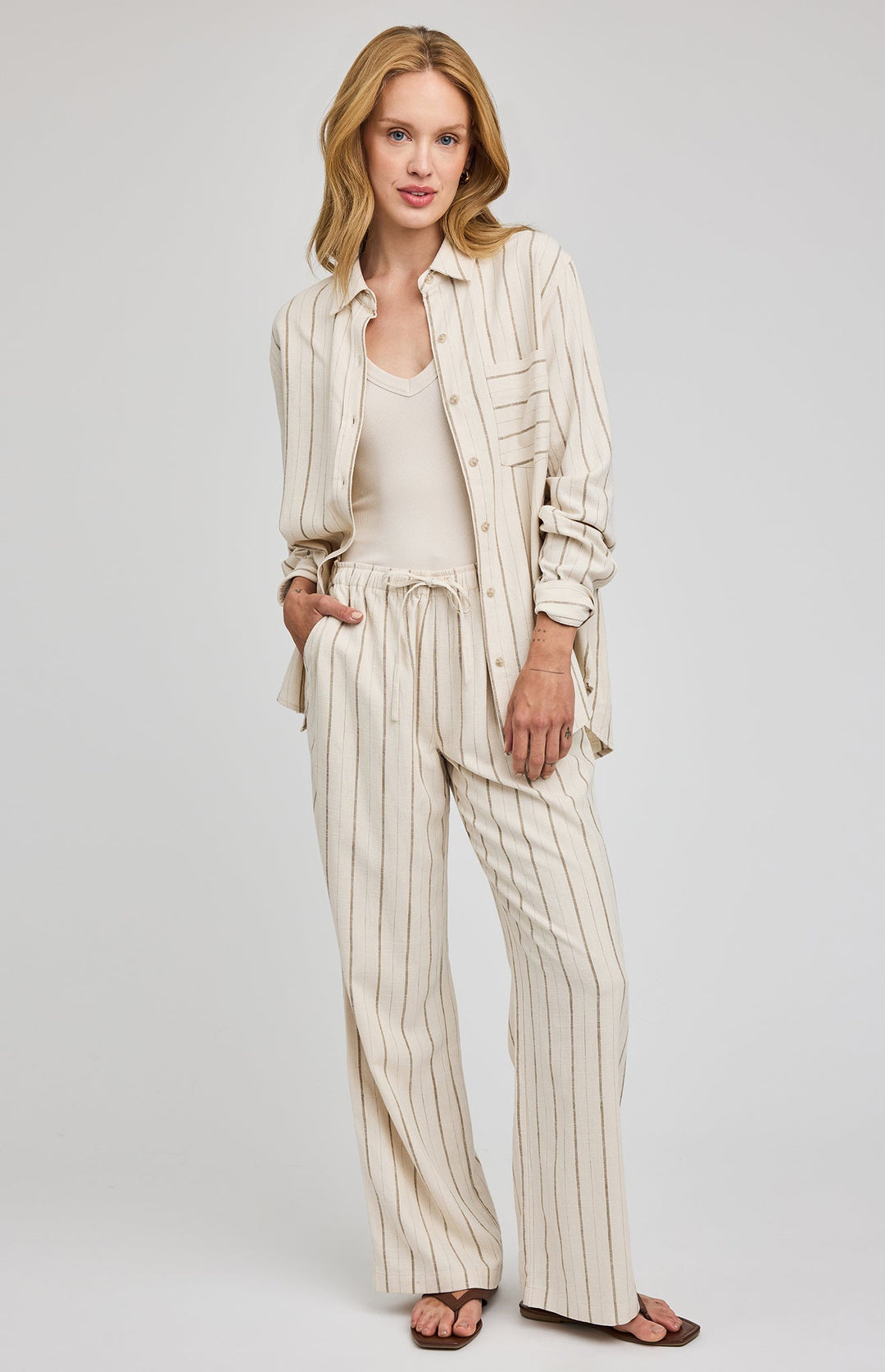 Portia Button Down - Linen Stripe - Jaffi's