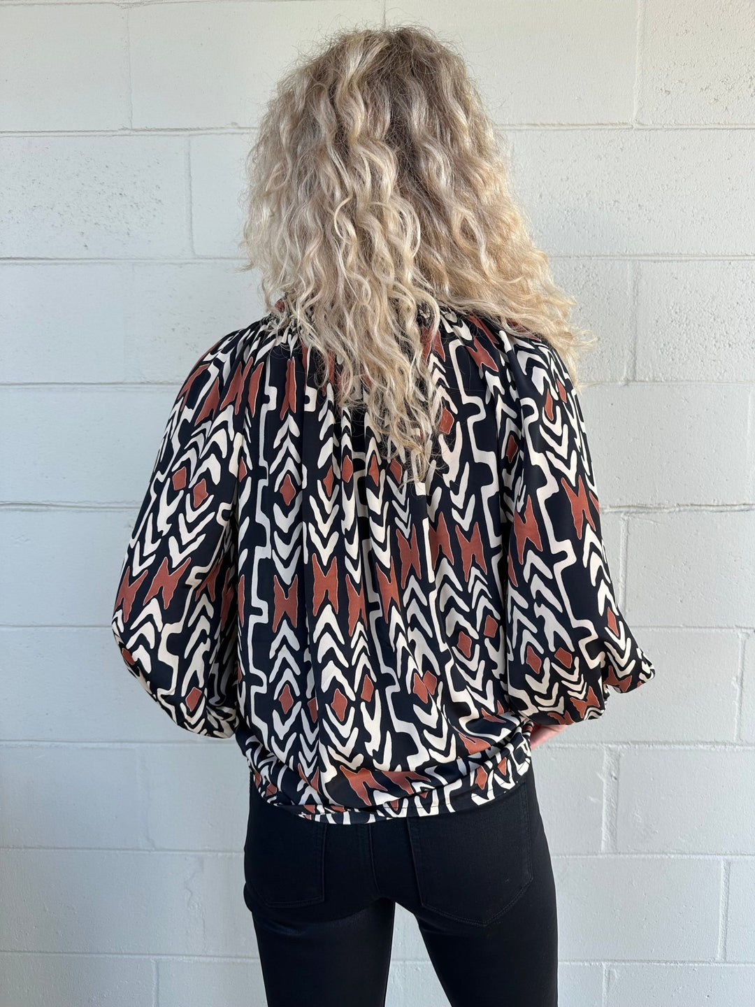 Print Peasant Top - Brown/Black/Cream - Jaffi's