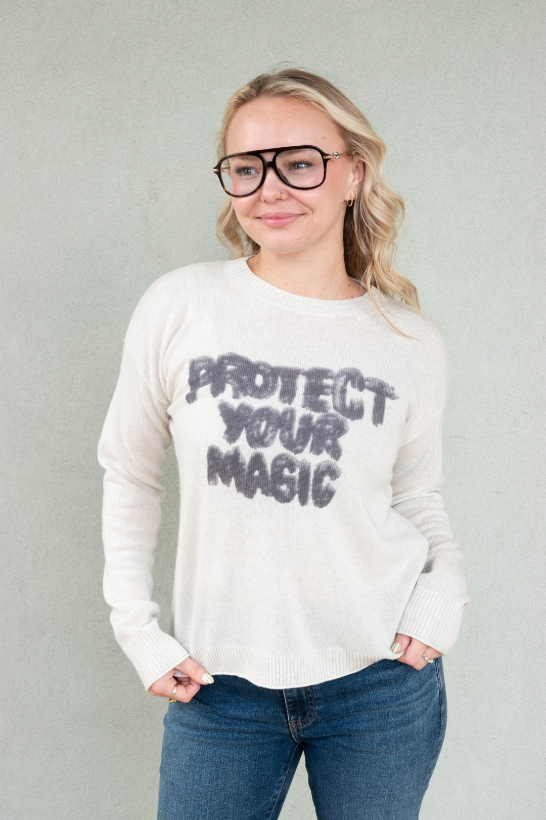 Protect Your Magic Cashmere Sweater - Iced Grey - Jaffi&