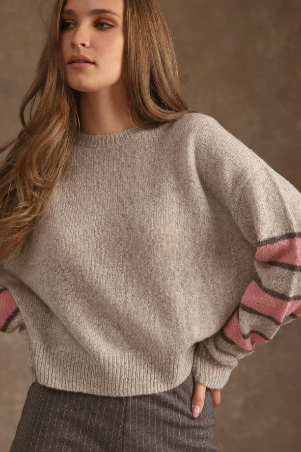 Raine Cashmere Stripe Sweater - Hazel/Bark/Peony
