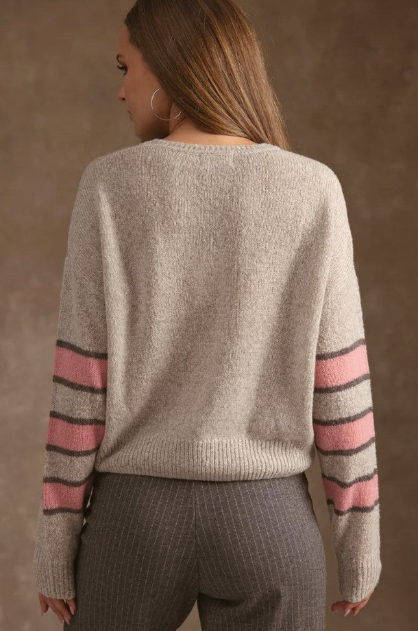Raine Cashmere Stripe Sweater - Hazel/Bark/Peony