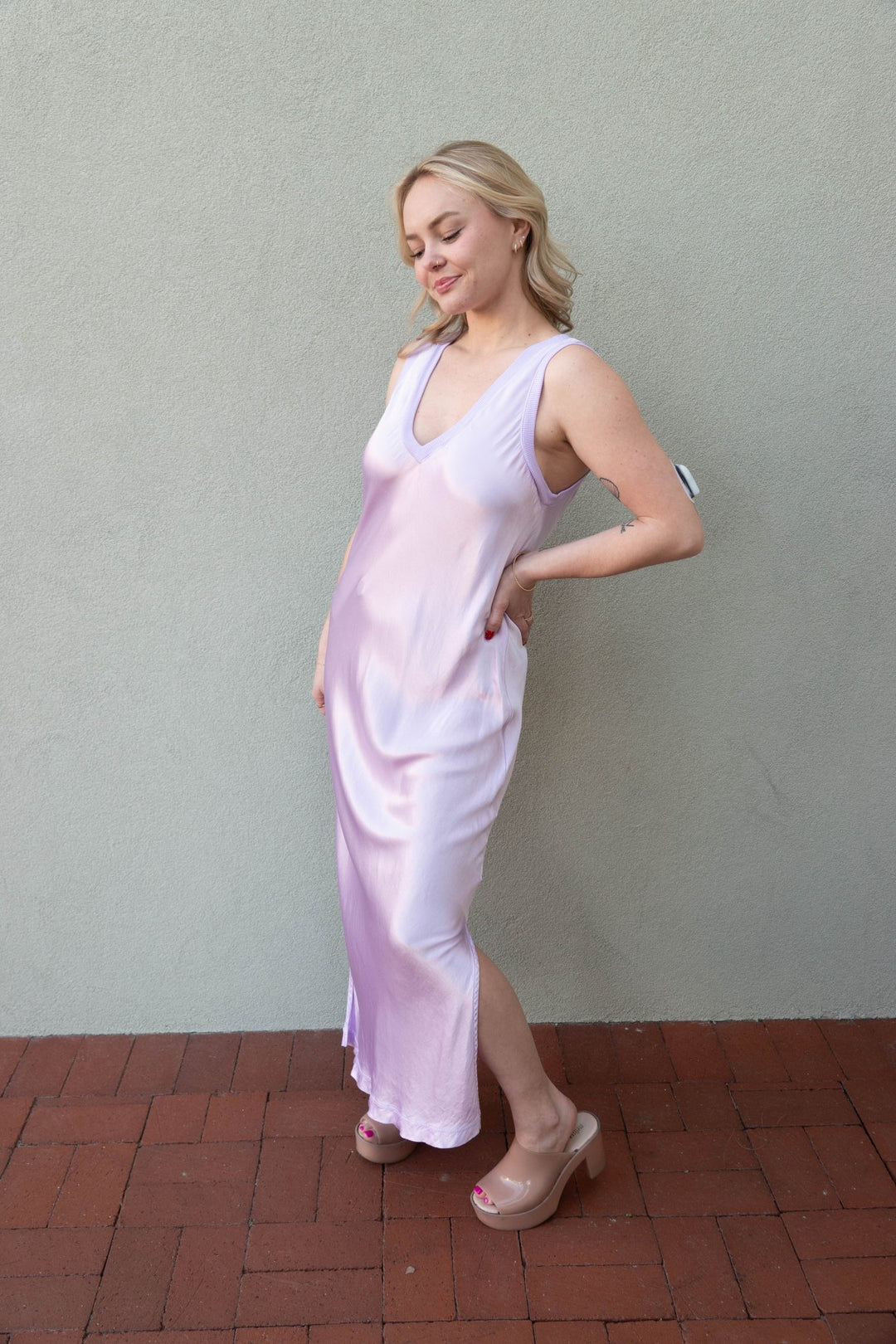 Randi Satin V Neck Midi Dress - Whimsy - Jaffi's