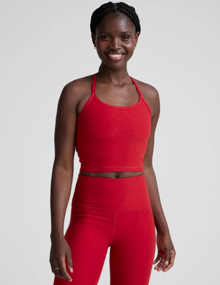 Slim Racerback Cropped Tank - Red Holly Heather