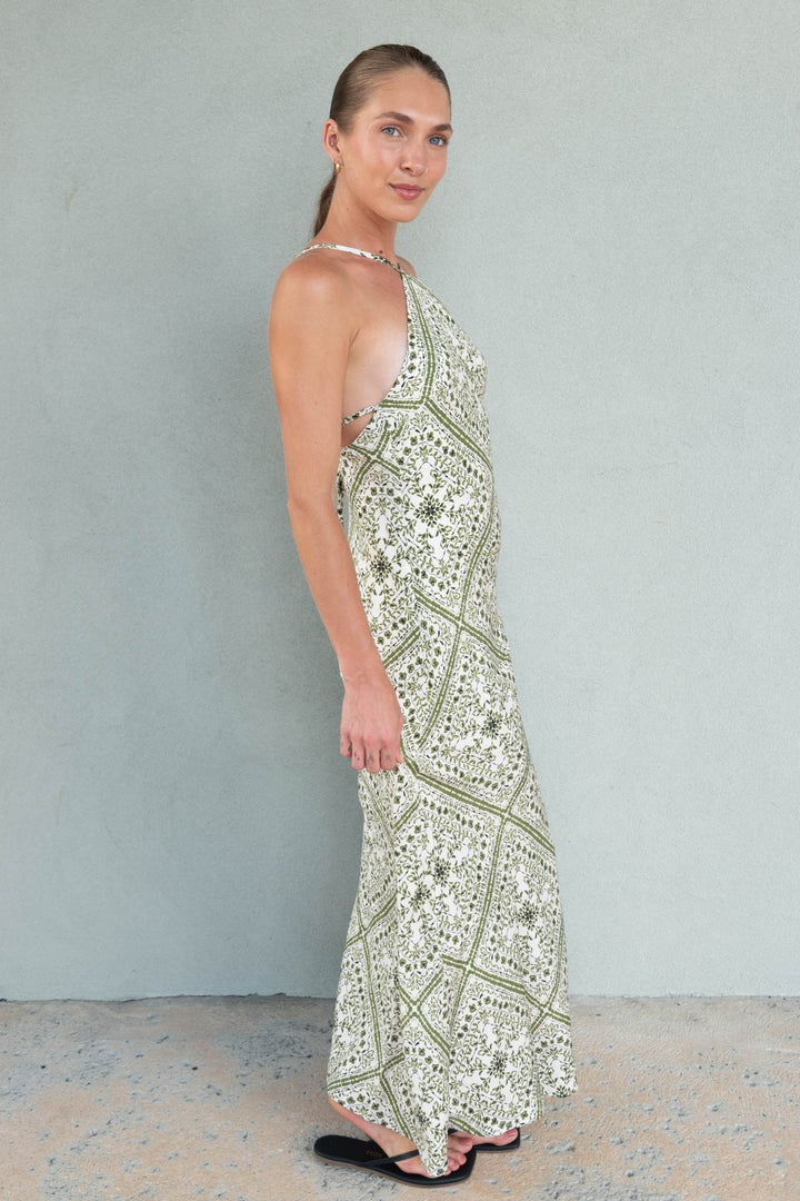 Remi Bias Midi Dress - Olive Paisley - Jaffi&