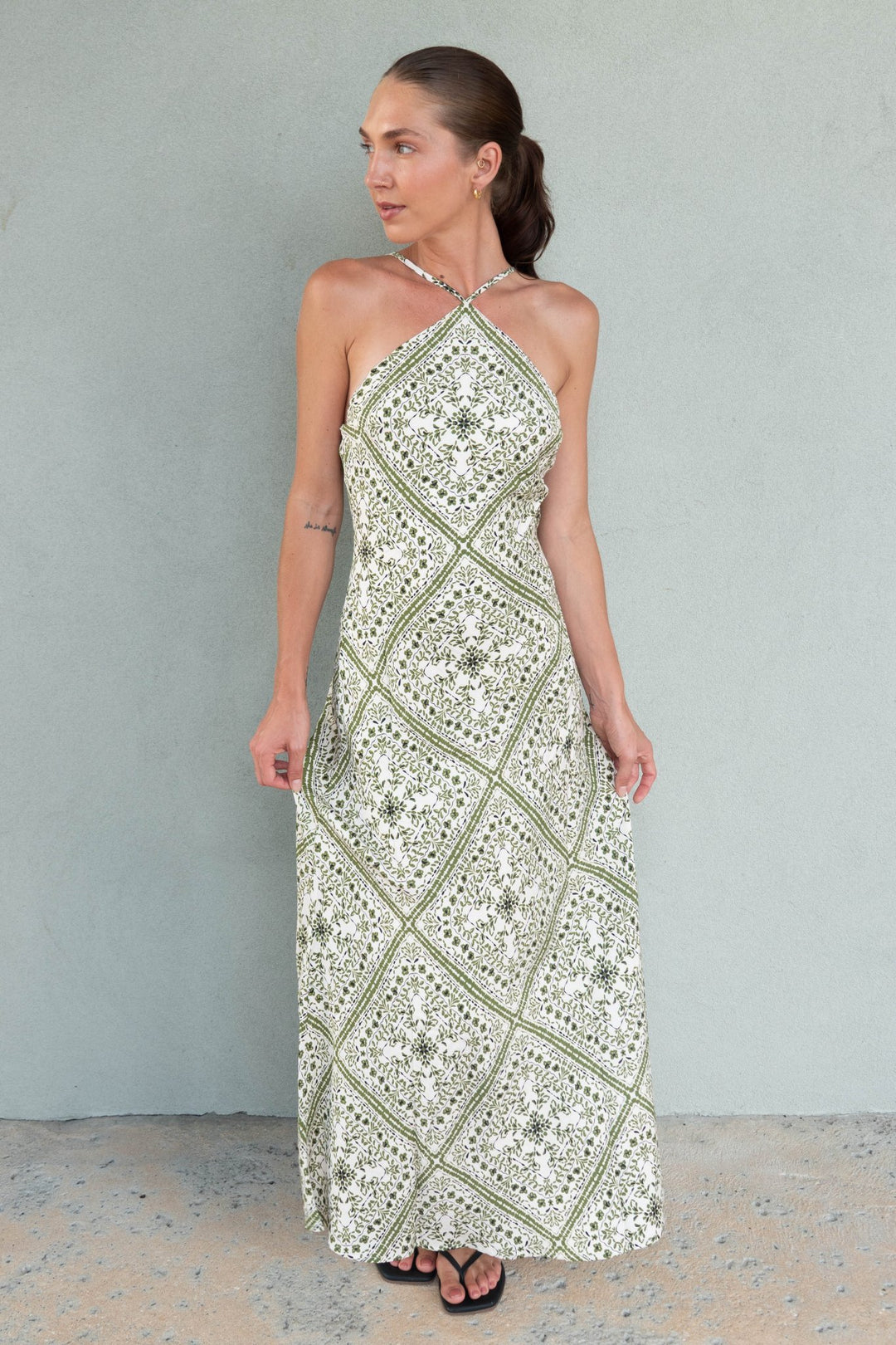 Remi Bias Midi Dress - Olive Paisley - Jaffi's