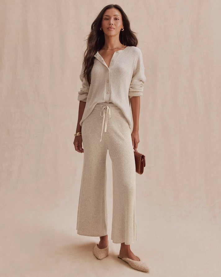 Georgie Rib Sweater Pant - Wheat Heather