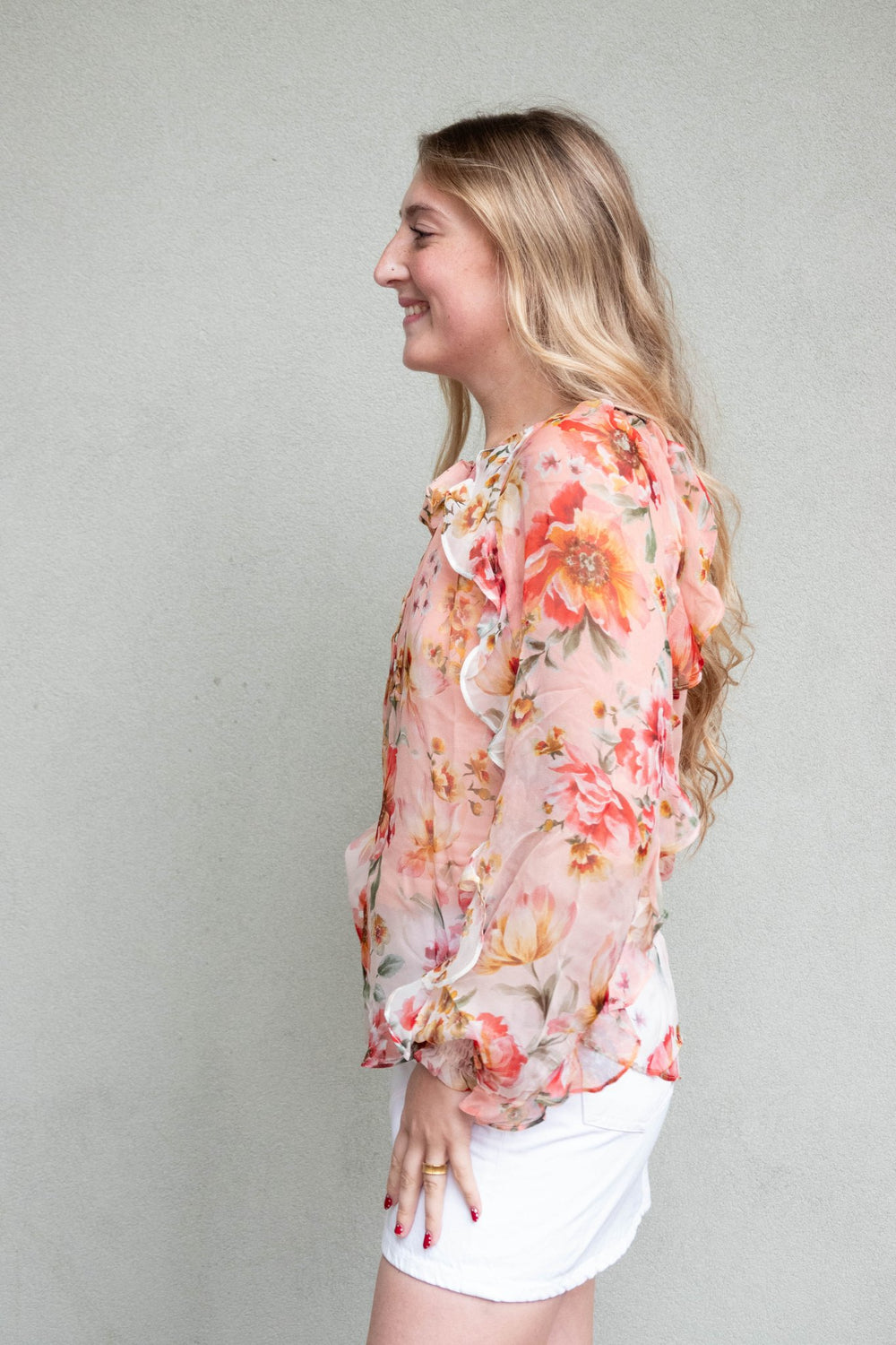 Rin Floral Blouse - Coral - Jaffi's