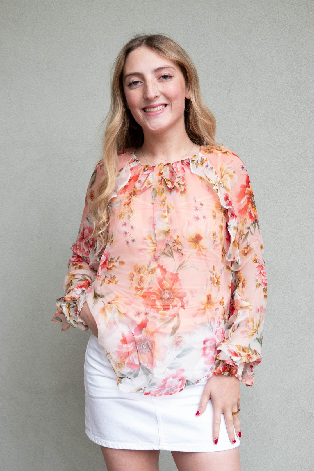Rin Floral Blouse - Coral - Jaffi's