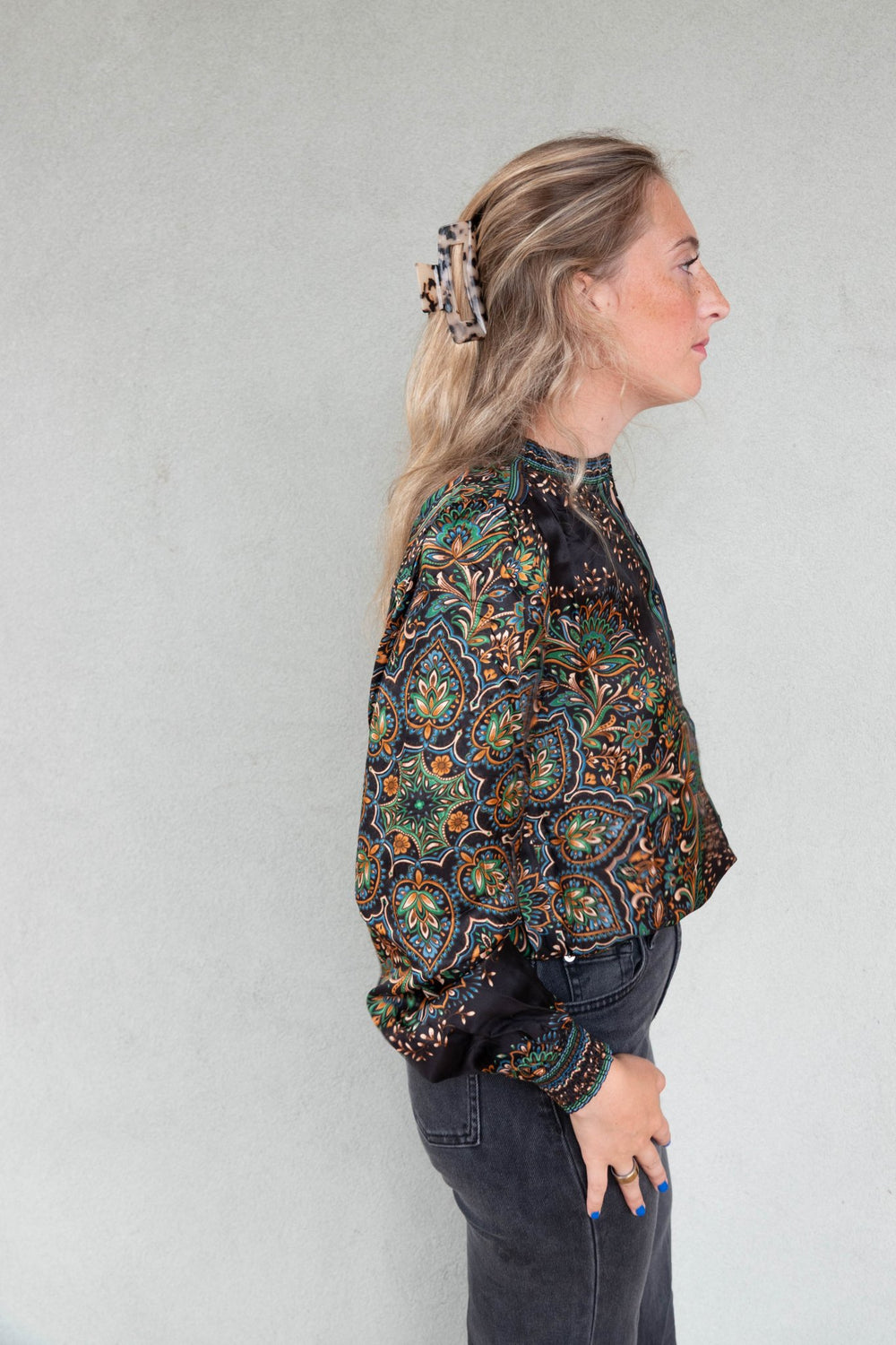 Romee Long Sleeve Blouse - Black Print - Jaffi's