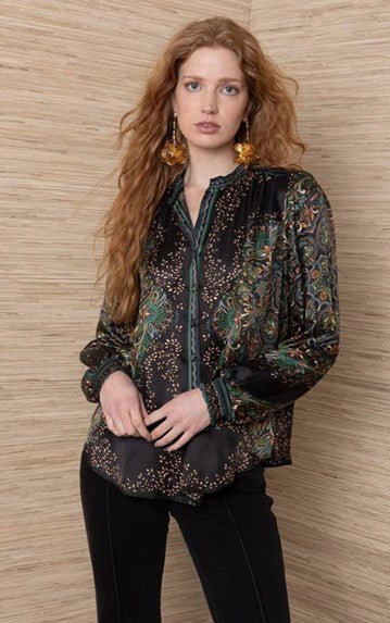 Romee Long Sleeve Blouse - Black Print - Jaffi&