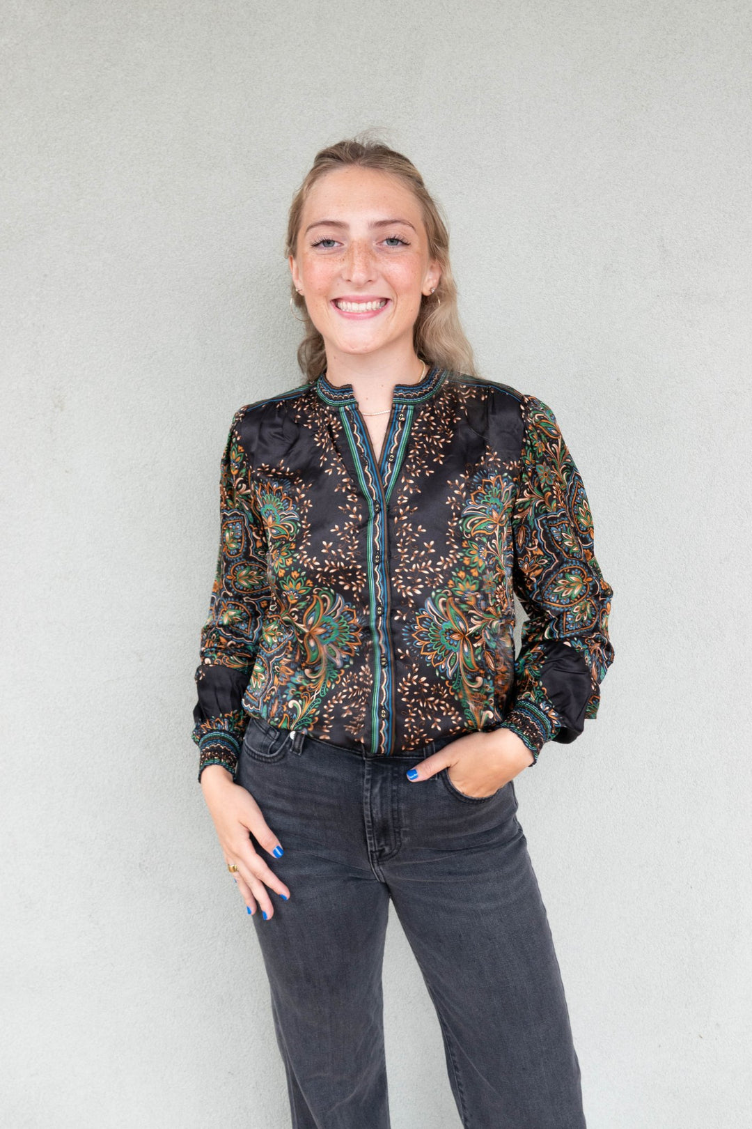 Romee Long Sleeve Blouse - Black Print - Jaffi&
