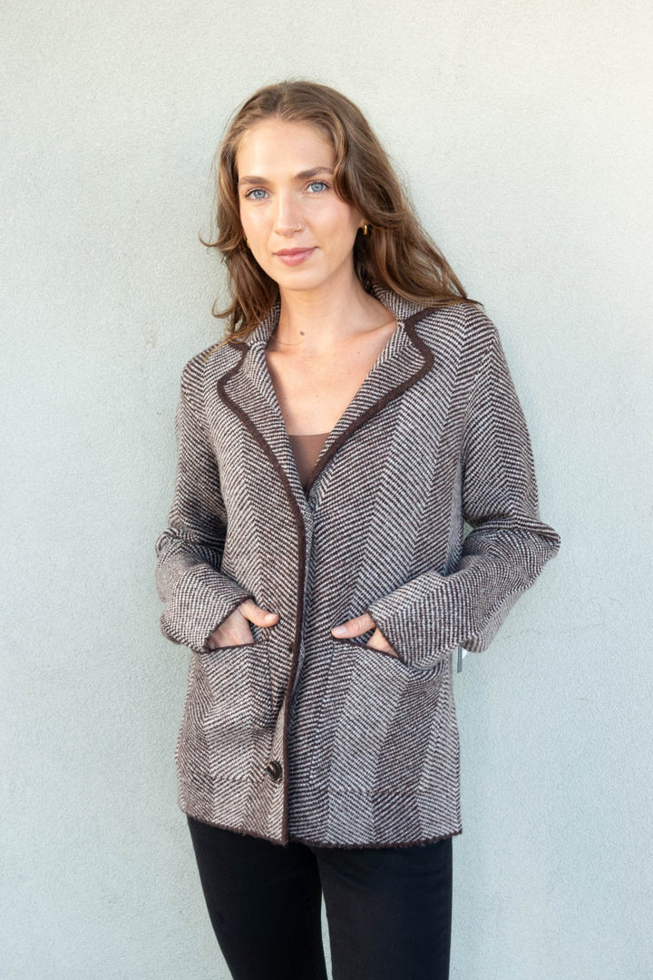 Rory Knit Blazer - Chocolate Herringbone - Jaffi&