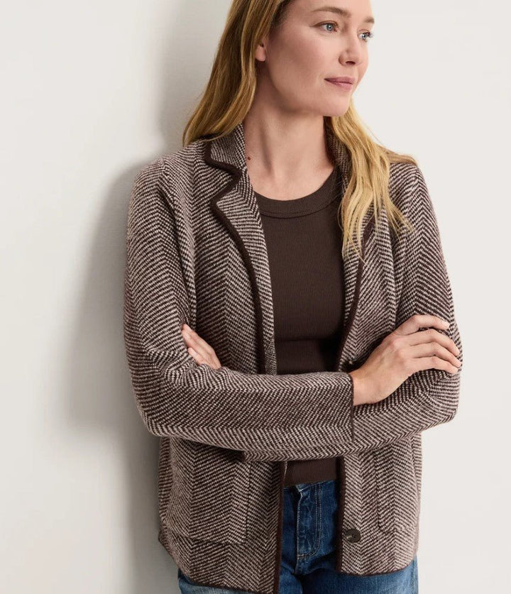 Rory Knit Blazer - Chocolate Herringbone - Jaffi&