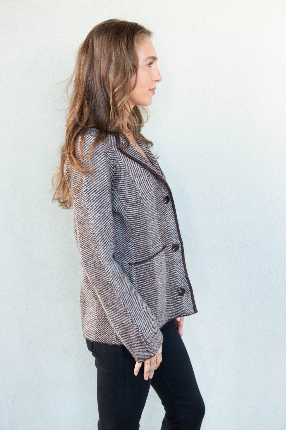 Rory Knit Blazer - Chocolate Herringbone - Jaffi's
