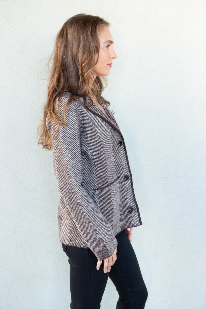 Rory Knit Blazer - Chocolate Herringbone - Jaffi&
