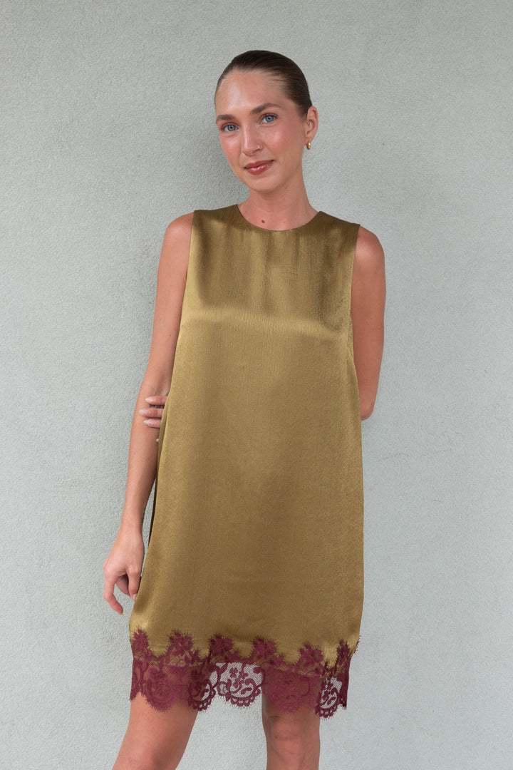 Roxy Lace Hem Dress - Charteuse - Jaffi&