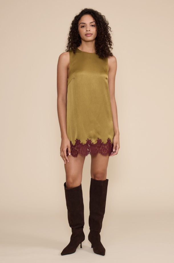 Roxy Lace Hem Dress - Charteuse