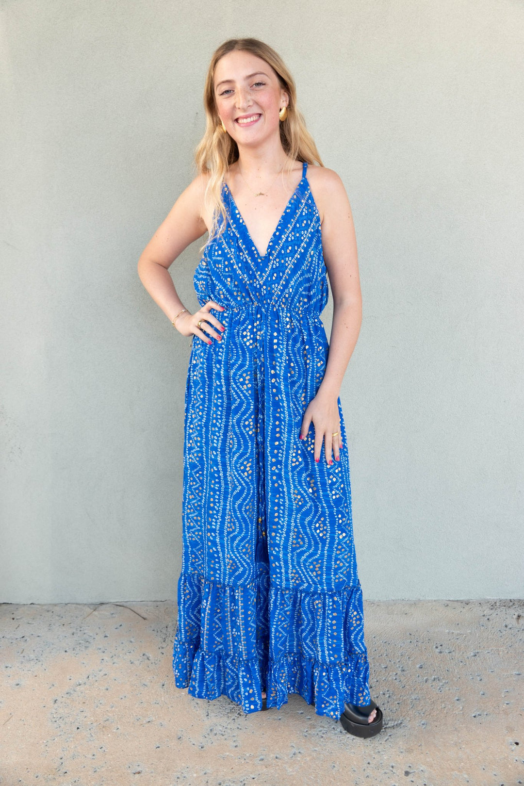 Ruffle Back Maxi Dress - Electric Blue - Jaffi's