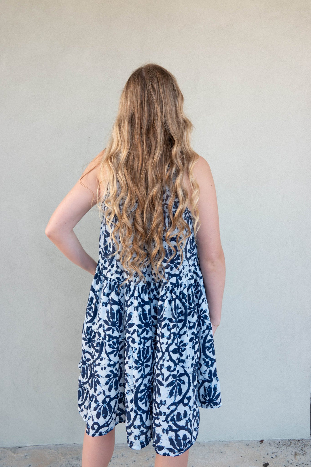 Ruffle Neck Tank Dress - Blue Batik - Jaffi's