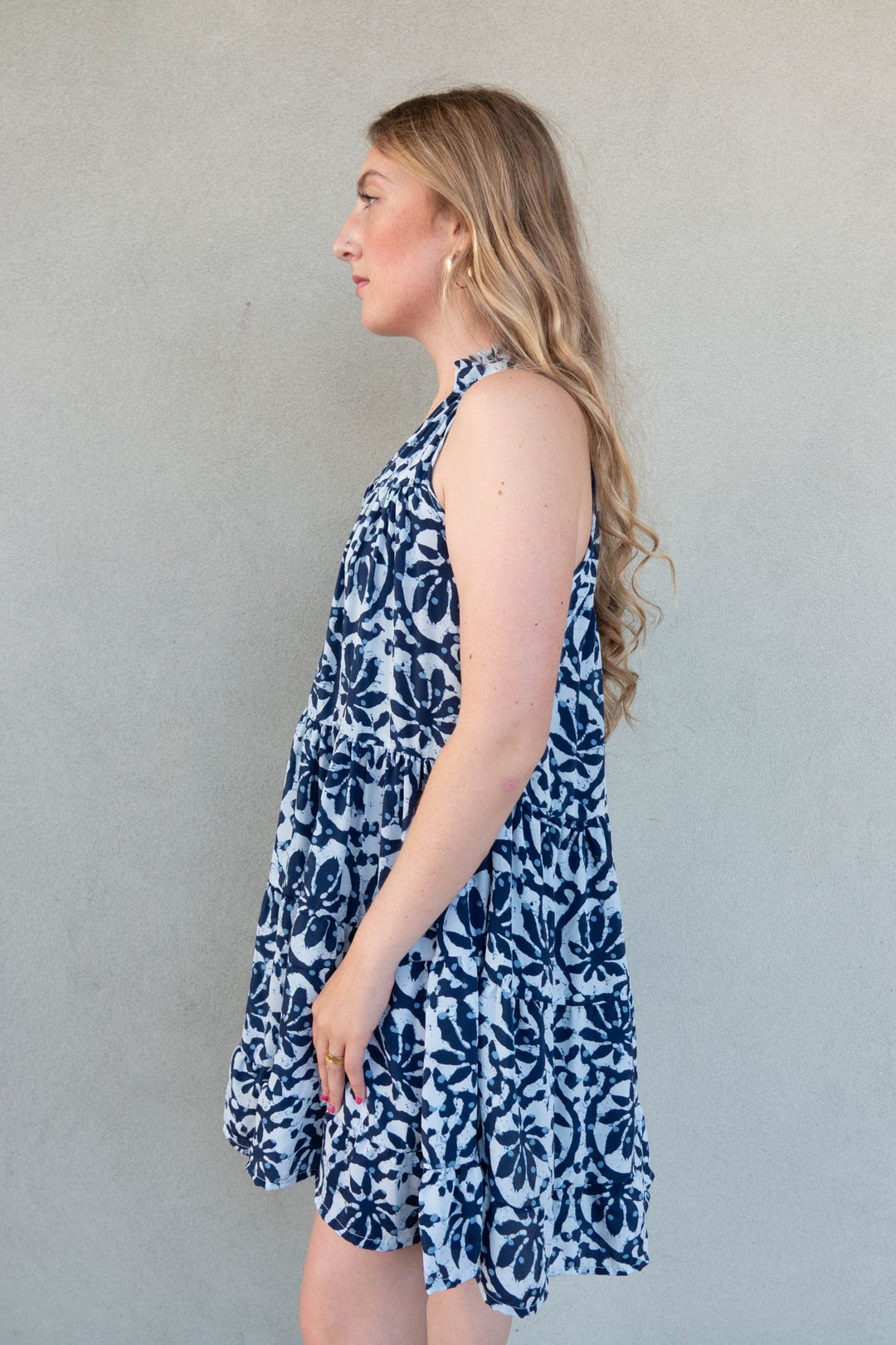 Ruffle Neck Tank Dress - Blue Batik - Jaffi's