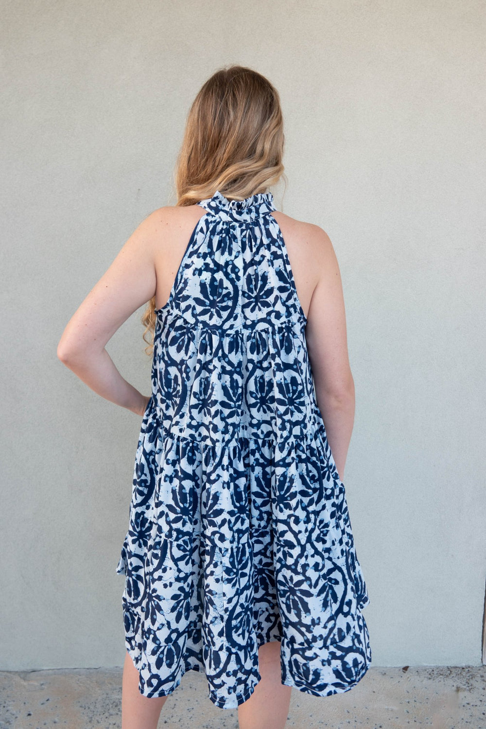 Ruffle Neck Tank Dress - Blue Batik - Jaffi's