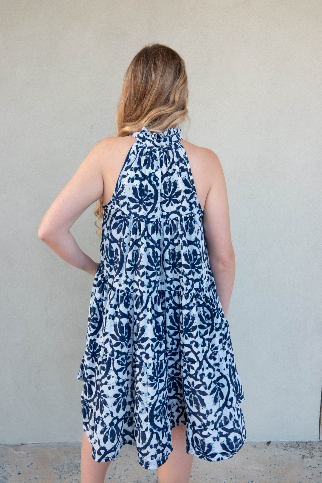 Ruffle Neck Tank Dress - Blue Batik - Jaffi's
