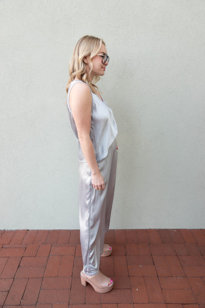 Sacha Cropped Satin Pant - Zinc - Jaffi's