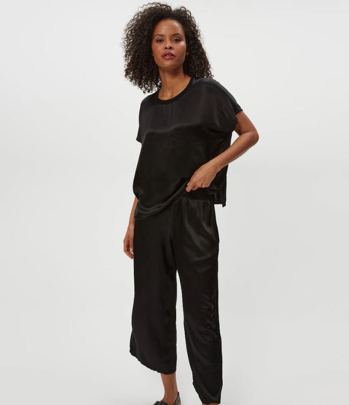 Sacha Cropped Satin Pant - Black