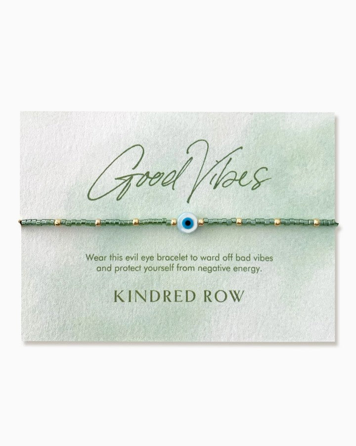 Evil Eye Beaded Bracelet - Sage Green