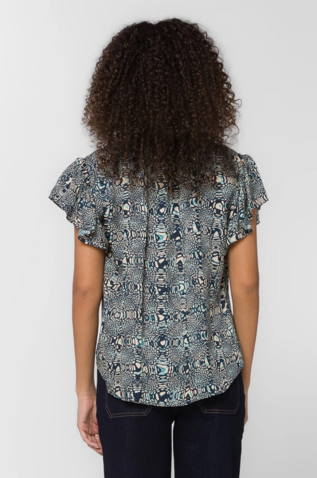 Navy Abstract Sahara Silky Blouse