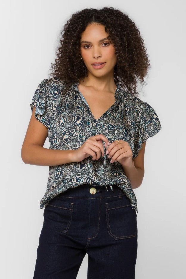Navy Abstract Sahara Silky Blouse