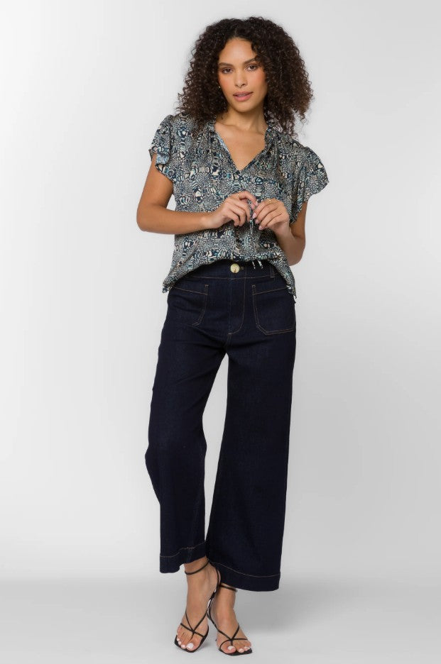 Navy Abstract Sahara Silky Blouse