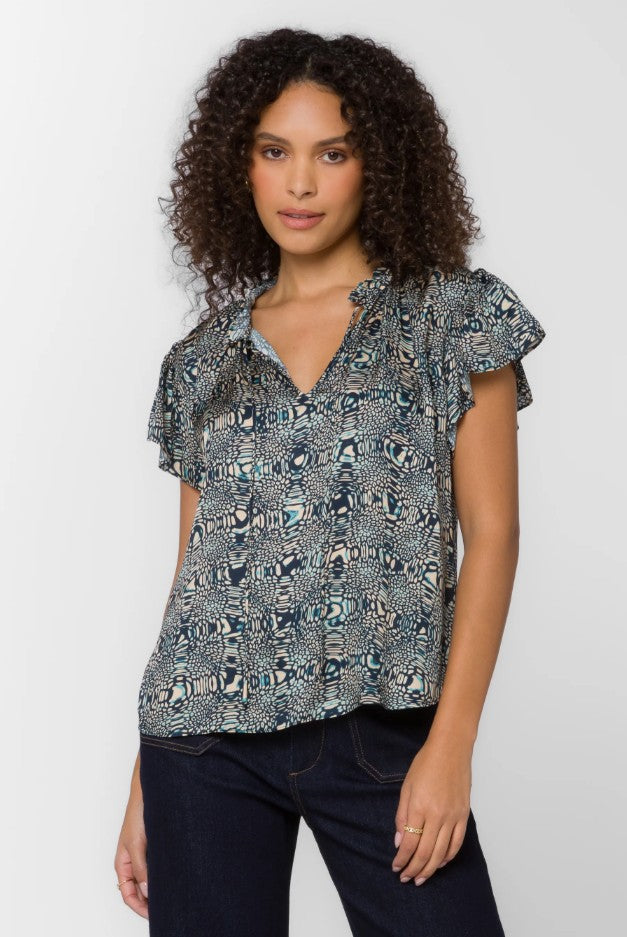 Navy Abstract Sahara Silky Blouse