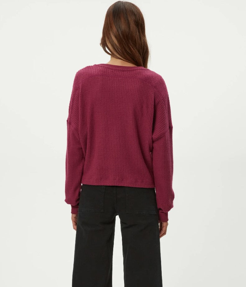 Salma Brushed Waffle V-Neck - Garnet