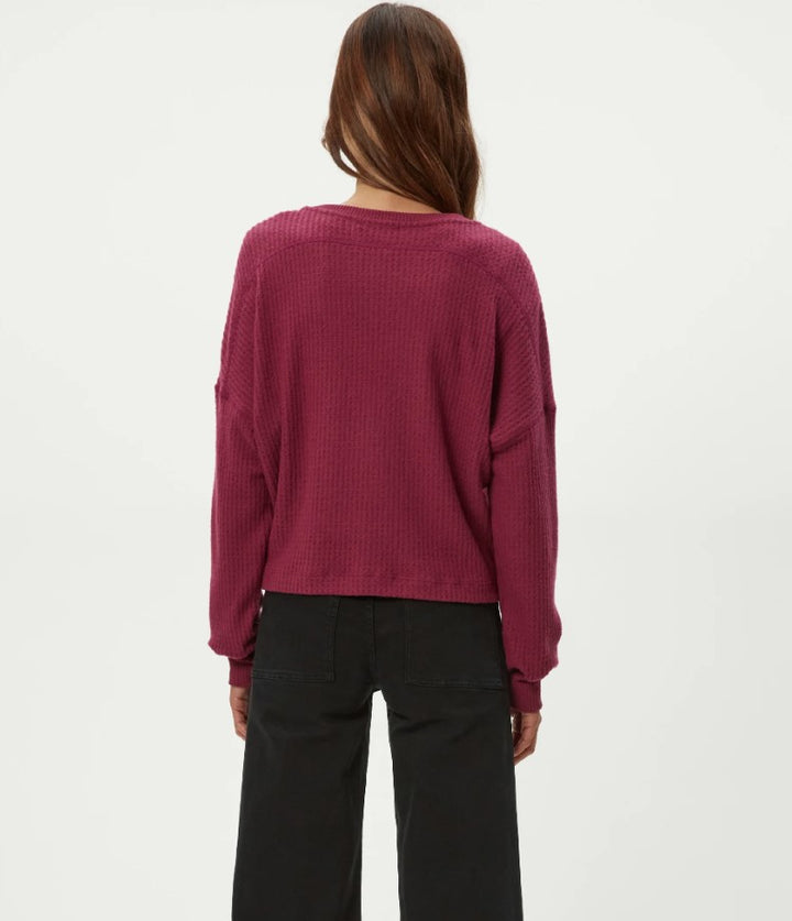 Salma Brushed Waffle V-Neck - Garnet